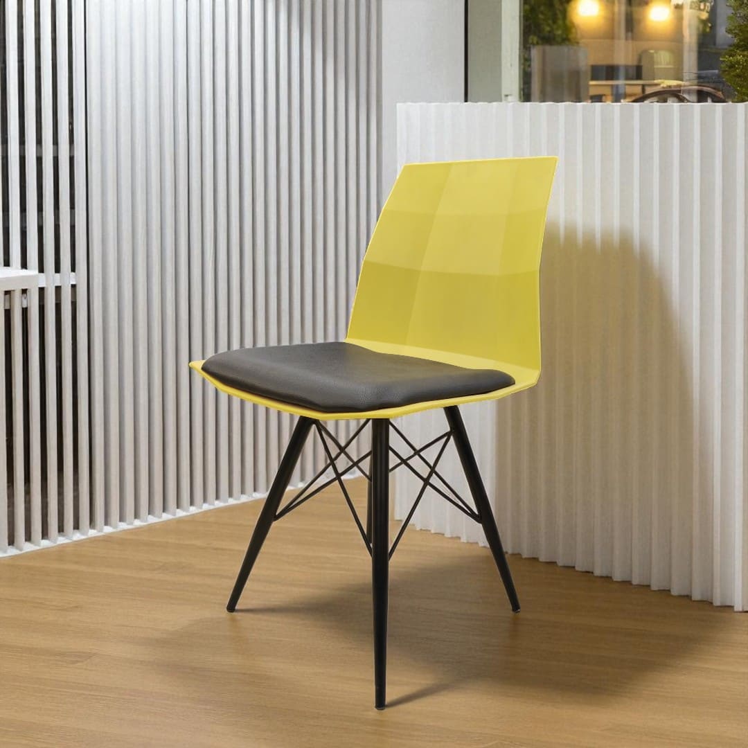 AMM Topaz Plastic Chair W/Metal Leg and Seat Cushion||Yellow||Office Chair