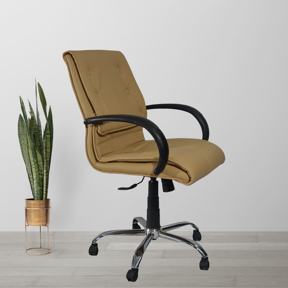 AMM 1019 Leatherite Medium Back Chair W/Chrome Base|Beige|||Office Chair