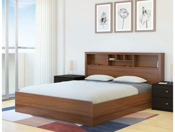 AKS John Back Bottom Storage Cot|78X72|Walnut||Cot/Bed Set