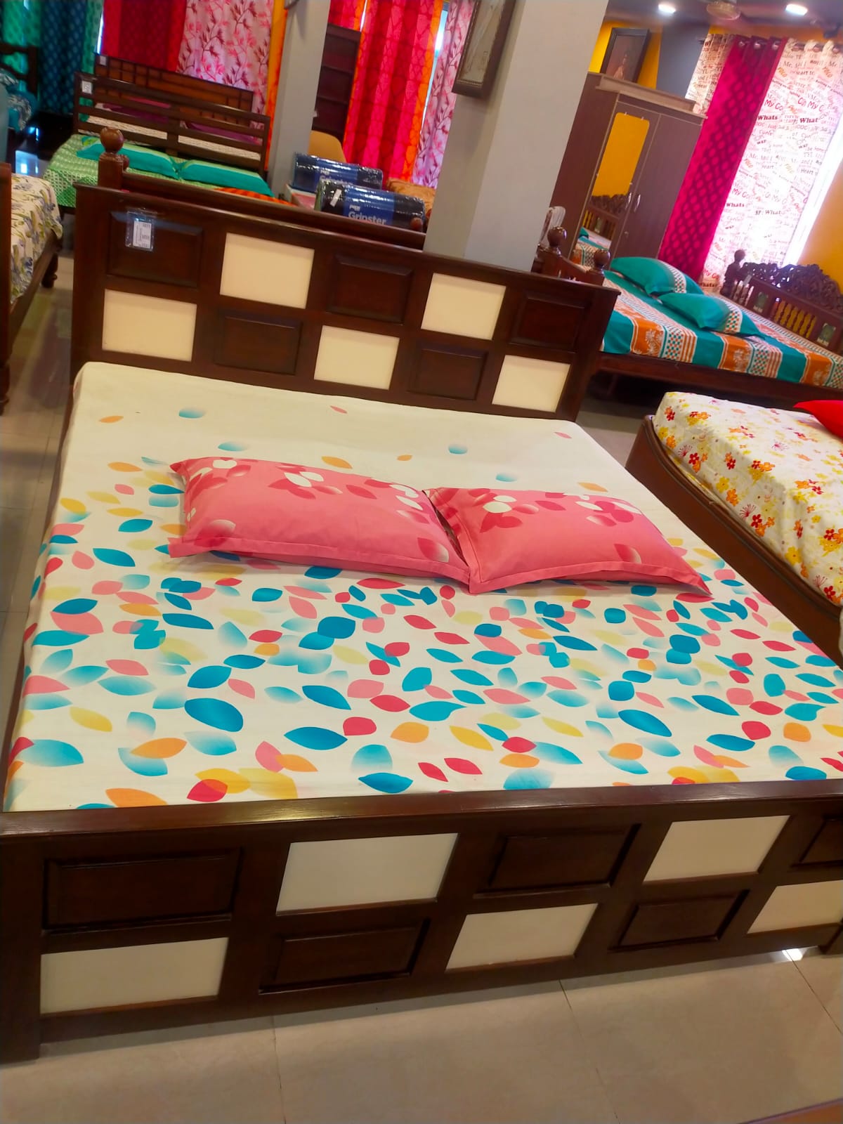 BD05 Solid Teak wood Glass cot Furniture Showroom in Chennai JFA Furniture